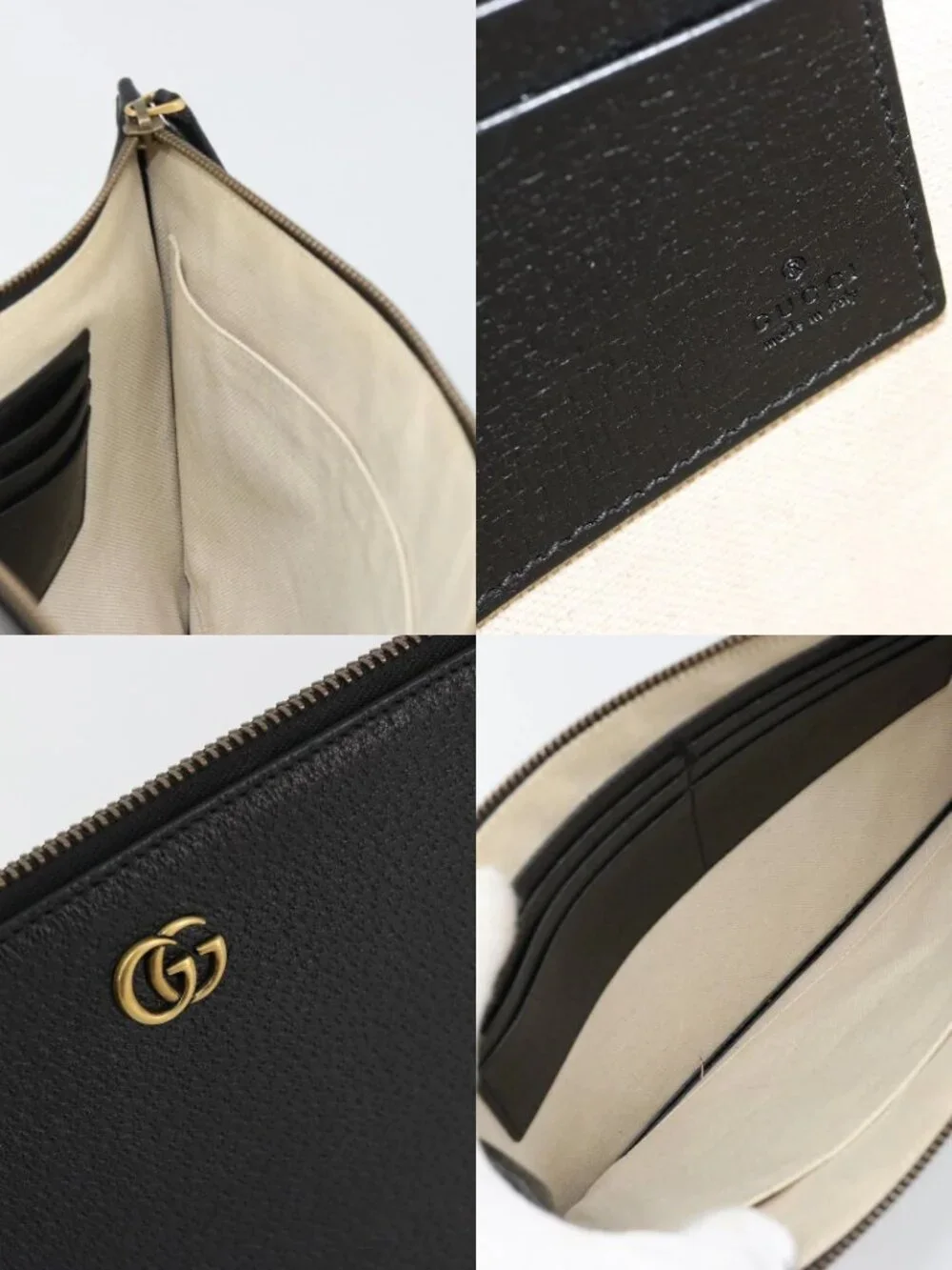 GUCCI GG Marmont Clutch Bag Leather Black Gold 475317 Auth 183138